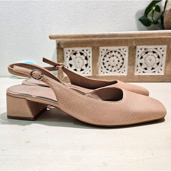 Naturalizer Womens Sz 10M Metallic Leather Slingback Pumps Low Heels Dress Shoes - Picture 1 of 11